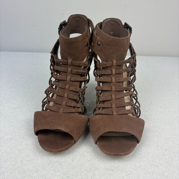 Vince Camuto Evel Caged Gladiator Sandal Stack Heel Brown Nubuck 7.5 - Picture 3 of 9
